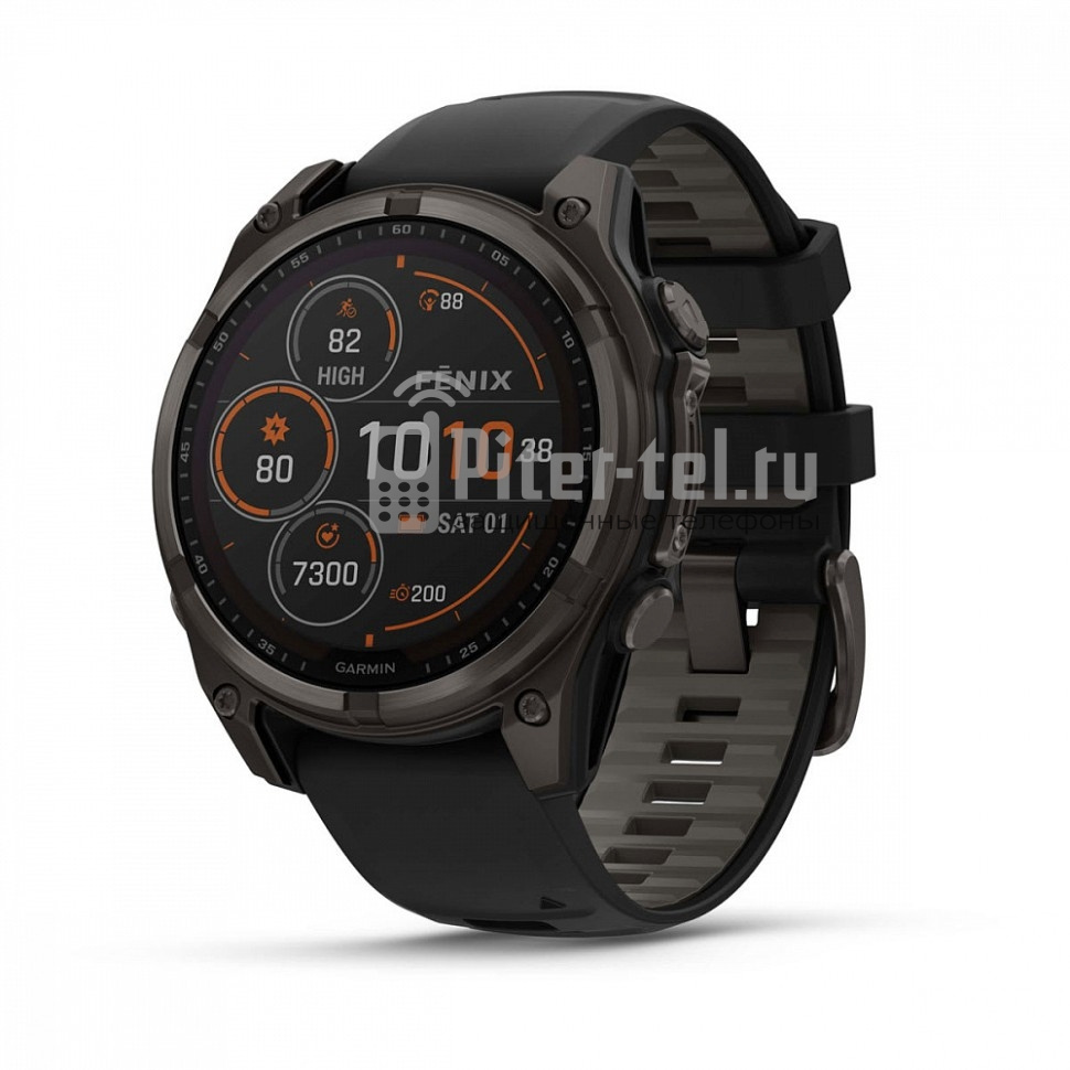 Умные часы Garmin Fenix 8 47mm Sapphire Solar Carbon Grey DLC Titanium с черным ремешком — фото 1