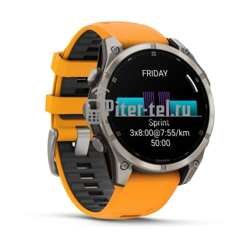 Умные часы Garmin Fenix 8 51mm Amoled Sapphire Lens DLC Титановый с оранжевый ремешком — фото 3