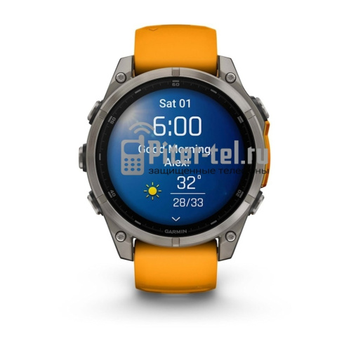 Умные часы Garmin Fenix 8 51mm Amoled Sapphire Lens DLC Титановый с оранжевый ремешком — фото 2
