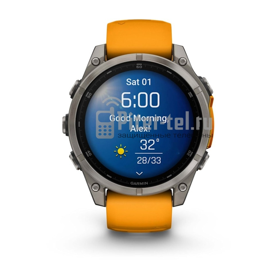 Умные часы Garmin Fenix 8 47mm Amoled Sapphire Lens DLC Титановый с оранжевый ремешком — фото 2