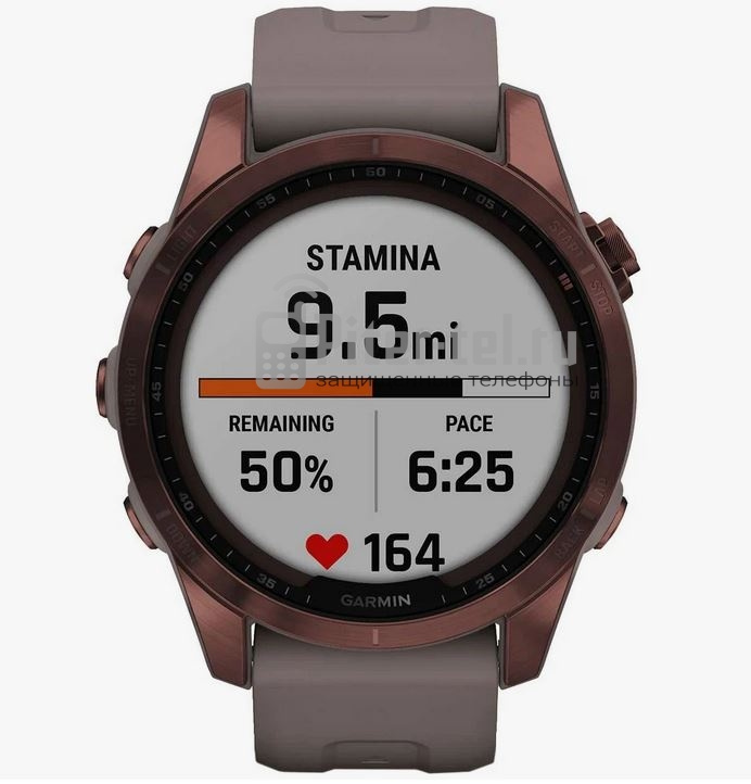 Умные часы Garmin Fenix 7S Sapphire Solar титановый темно-бронзовый с сланцево-серым силиконовым ремешком — фото 2