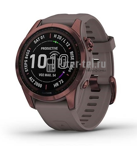 Умные часы Garmin Fenix 7S Sapphire Solar титановый темно-бронзовый с сланцево-серым силиконовым ремешком — фото 1