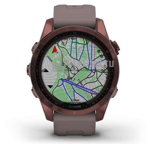 Умные часы Garmin Fenix 7S Sapphire Solar титановый темно-бронзовый с сланцево-серым силиконовым ремешком — фото 3