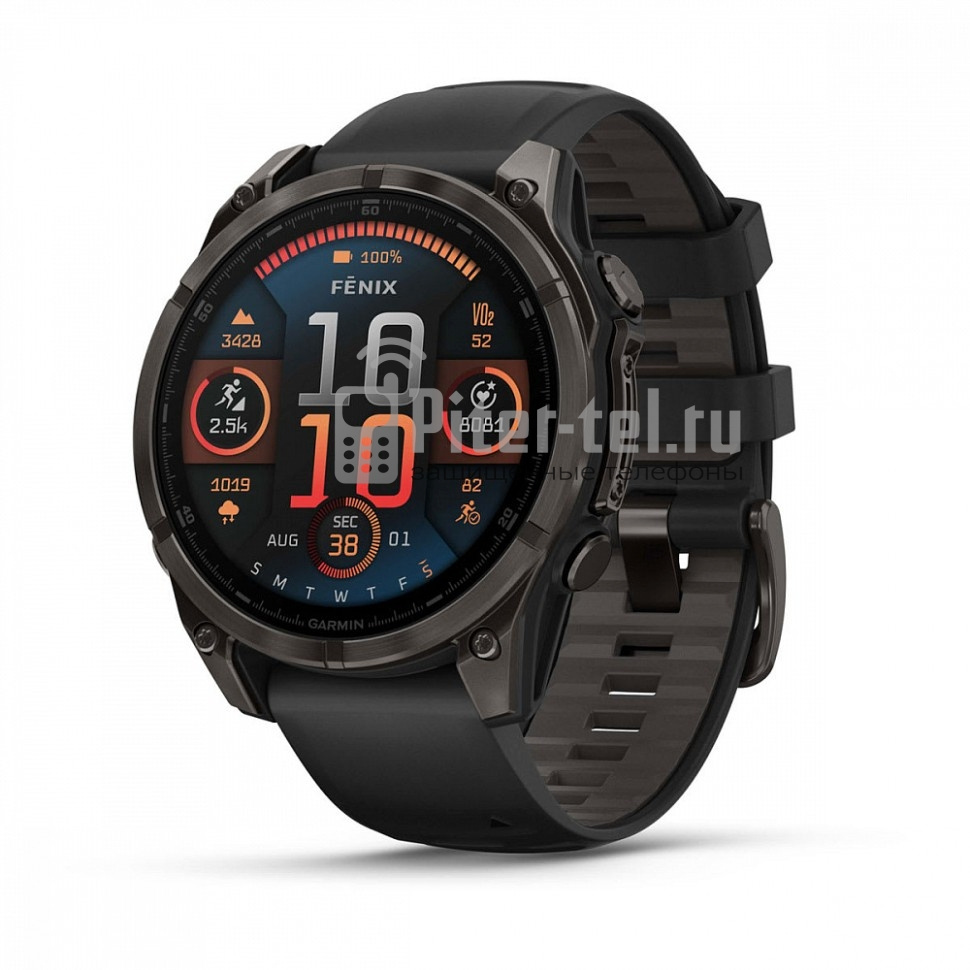 Умные часы Garmin Fenix 8 43mm Amoled Sapphire Carbon Grey DLC Титановый с черным ремешком — фото 1