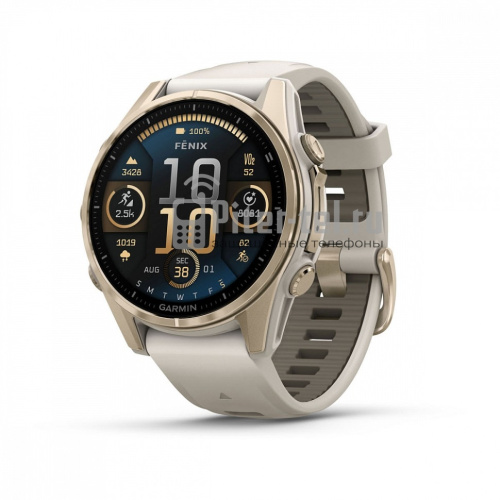 Умные часы Garmin Fenix 8 43mm Amoled Sapphire Soft Gold DLC Титановый с дымчато-серым ремешком — фото 1