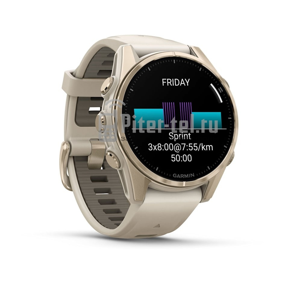 Умные часы Garmin Fenix 8 43mm Amoled Sapphire Soft Gold DLC Титановый с дымчато-серым ремешком — фото 3