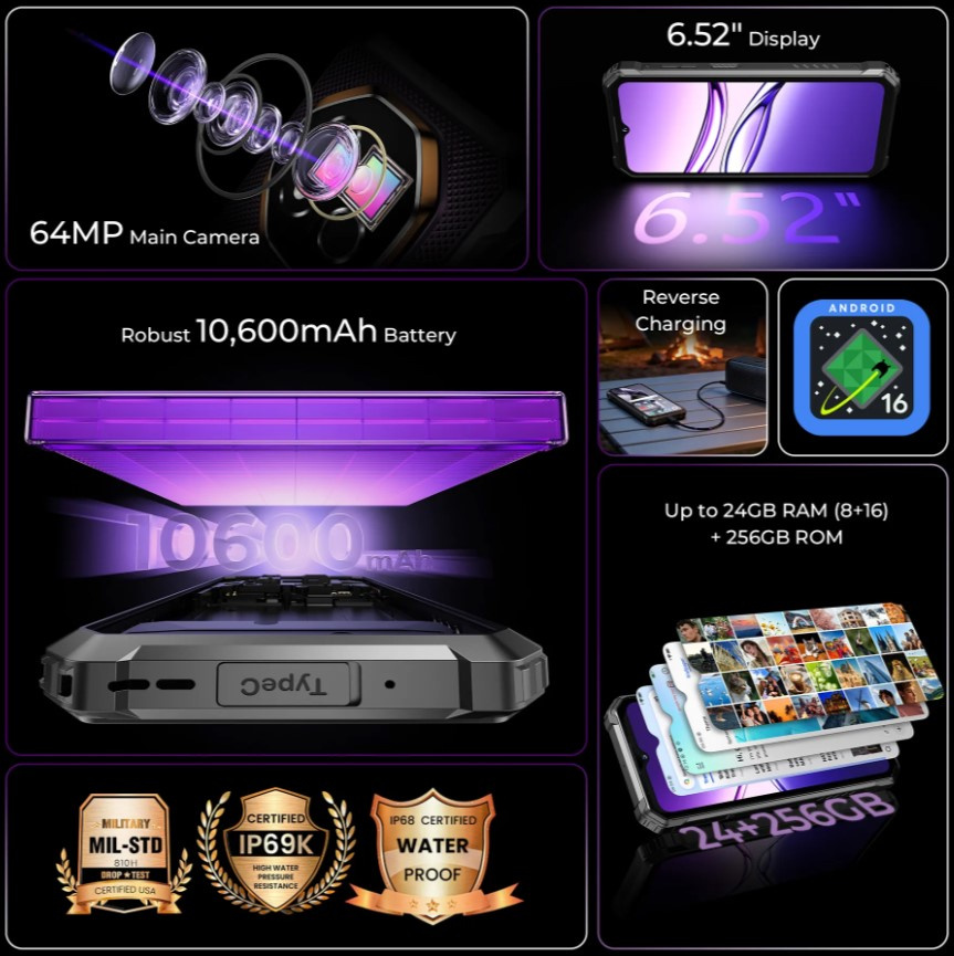 Смартфон Oukitel G7 8/256Gb Purple — фото 3