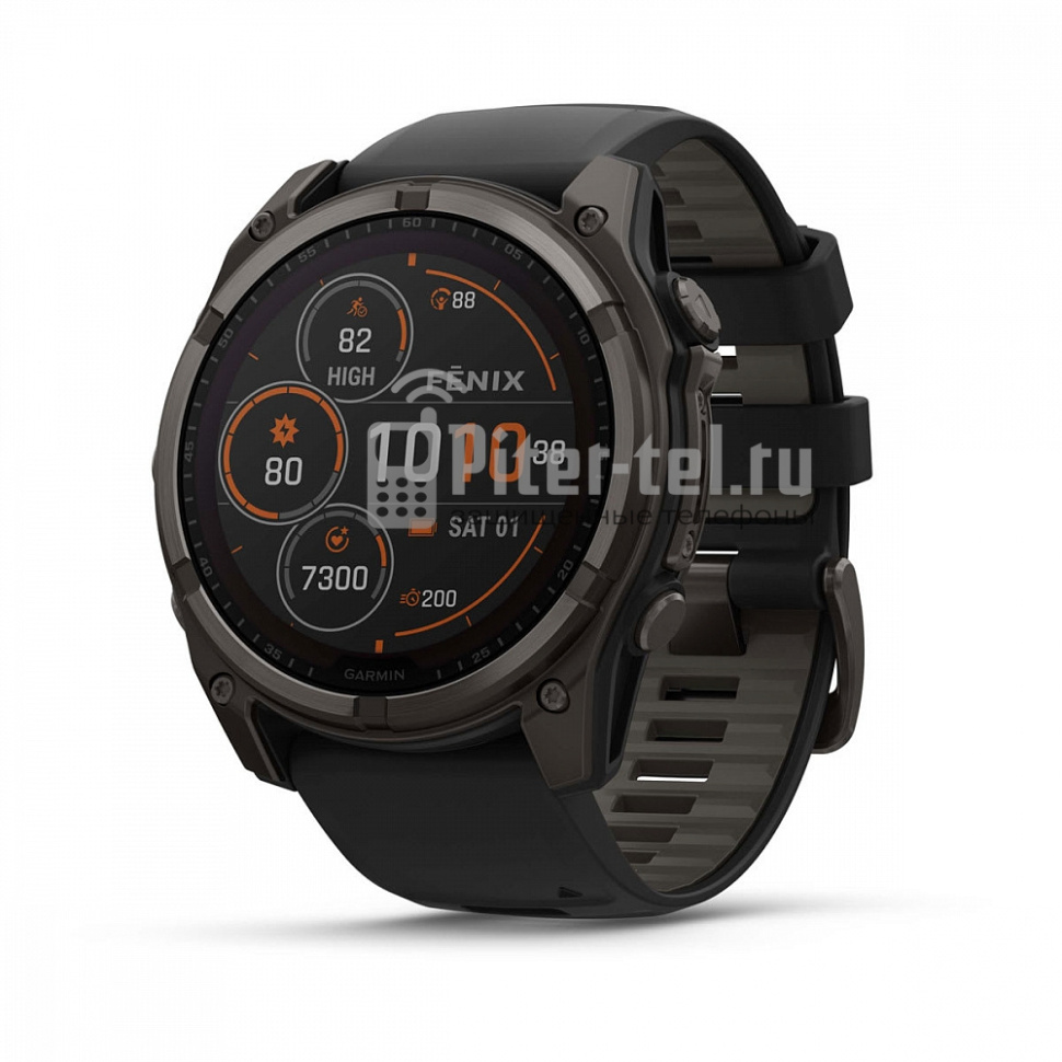 Умные часы Garmin Fenix 8 51mm Sapphire Solar Carbon Grey DLC Titanium с черным ремешком — фото 1