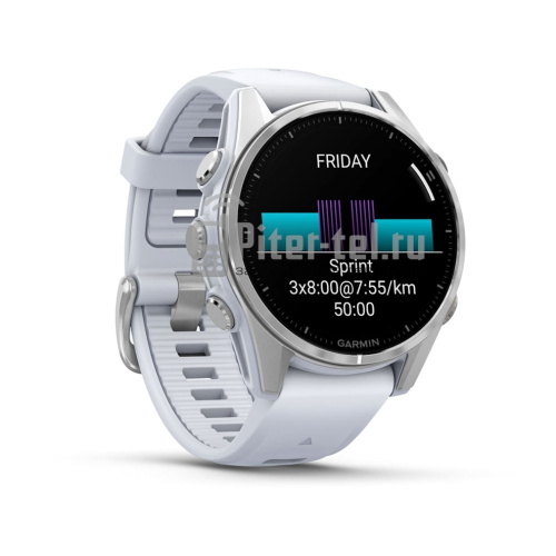 Умные часы Garmin Fenix 8 43mm Amoled Glass lens Silver с белым ремешком — фото 3