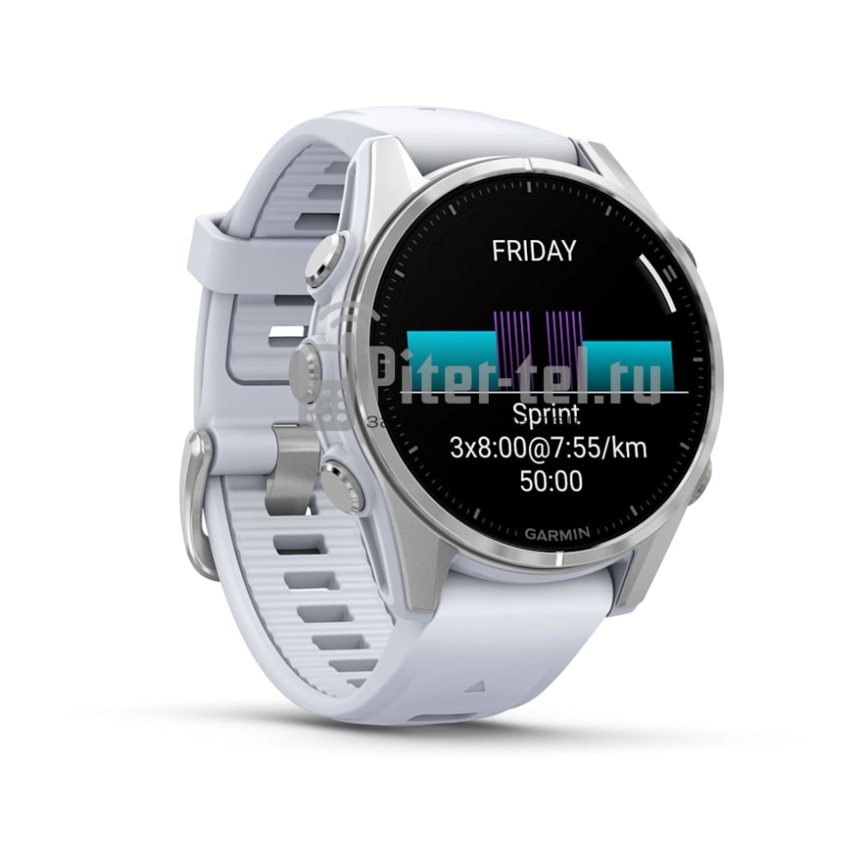Умные часы Garmin Fenix 8 43mm Amoled Glass lens Silver с белым ремешком — фото 2