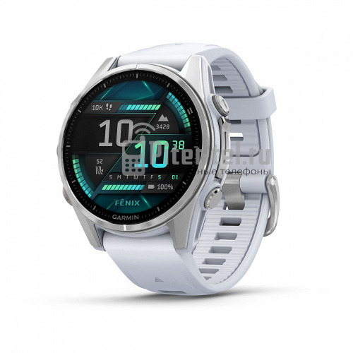 Умные часы Garmin Fenix 8 43mm Amoled Glass lens Silver с белым ремешком — фото 1