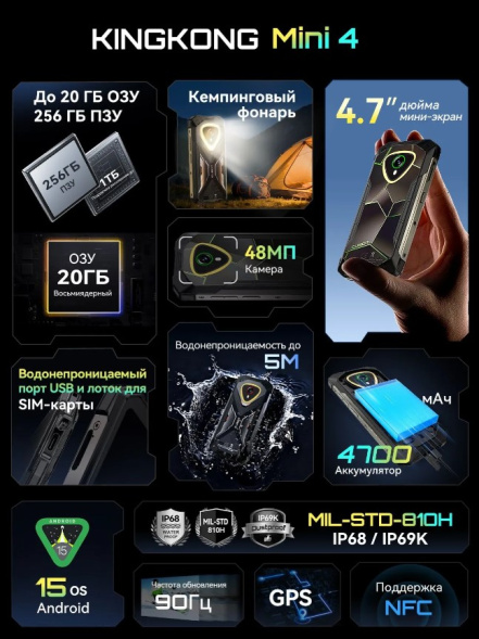 Смартфон Cubot KingKong Mini 4 6/128Gb Black+Grey