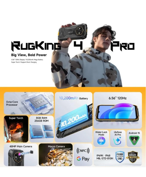 Смартфон Ulefone RugKing 4 Pro 8/256Gb Black